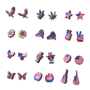 Wholesale American Independence Day Wood Ear Studs