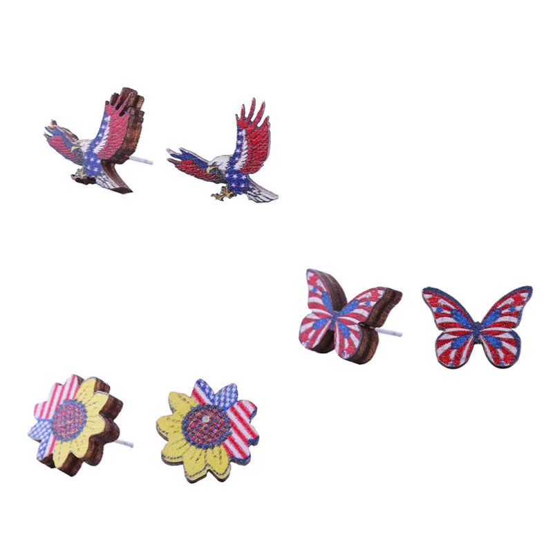 Wholesale American Independence Day Wood Ear Studs