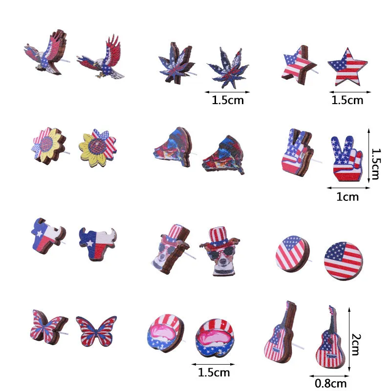Wholesale American Independence Day Wood Ear Studs