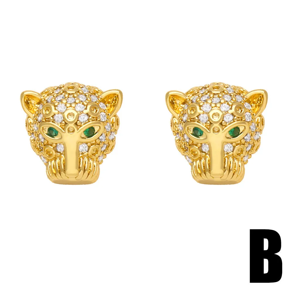 Wholesale Animal Leopard Head Copper Ear Studs