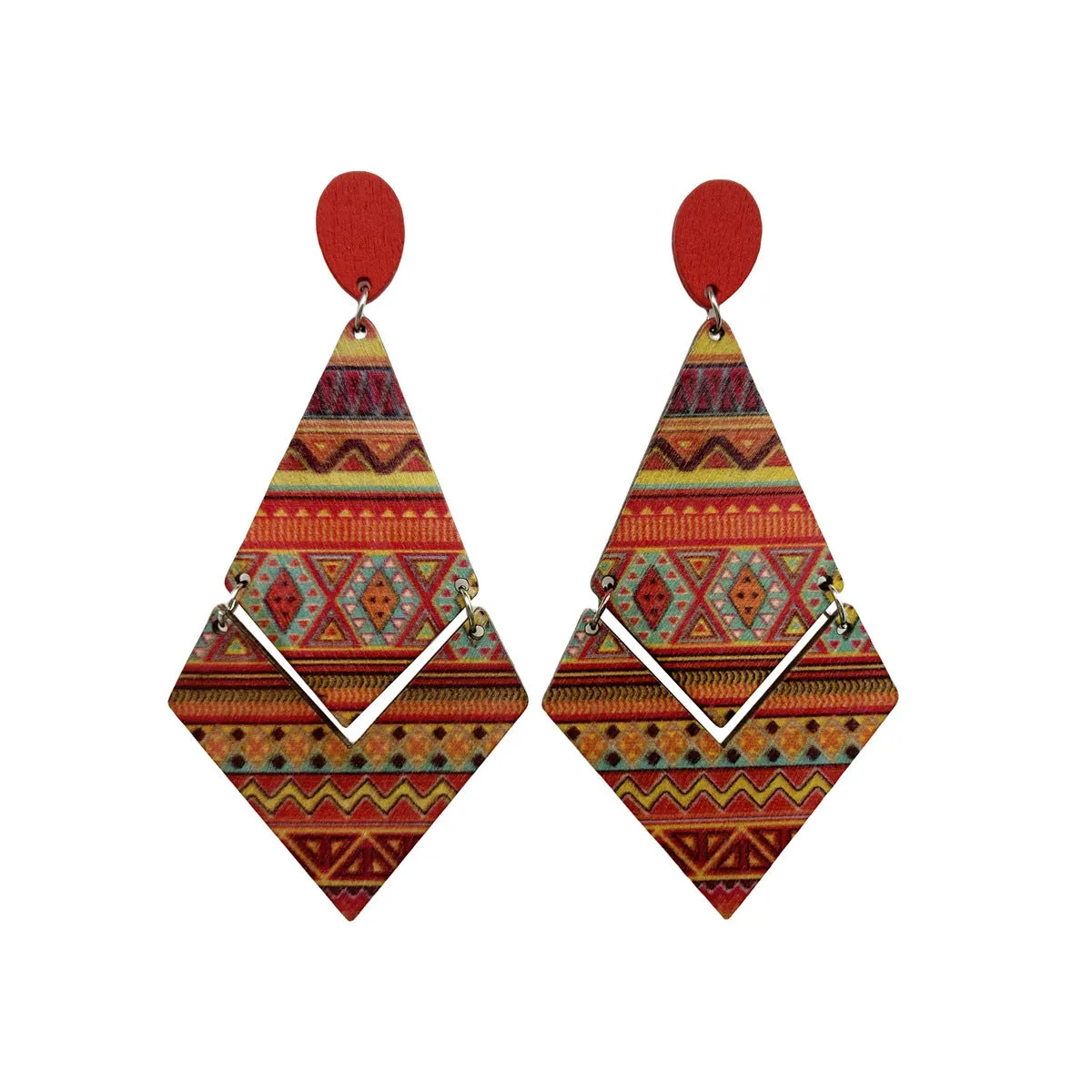Wholesale Antique Bohemian Printed Wood Earrings