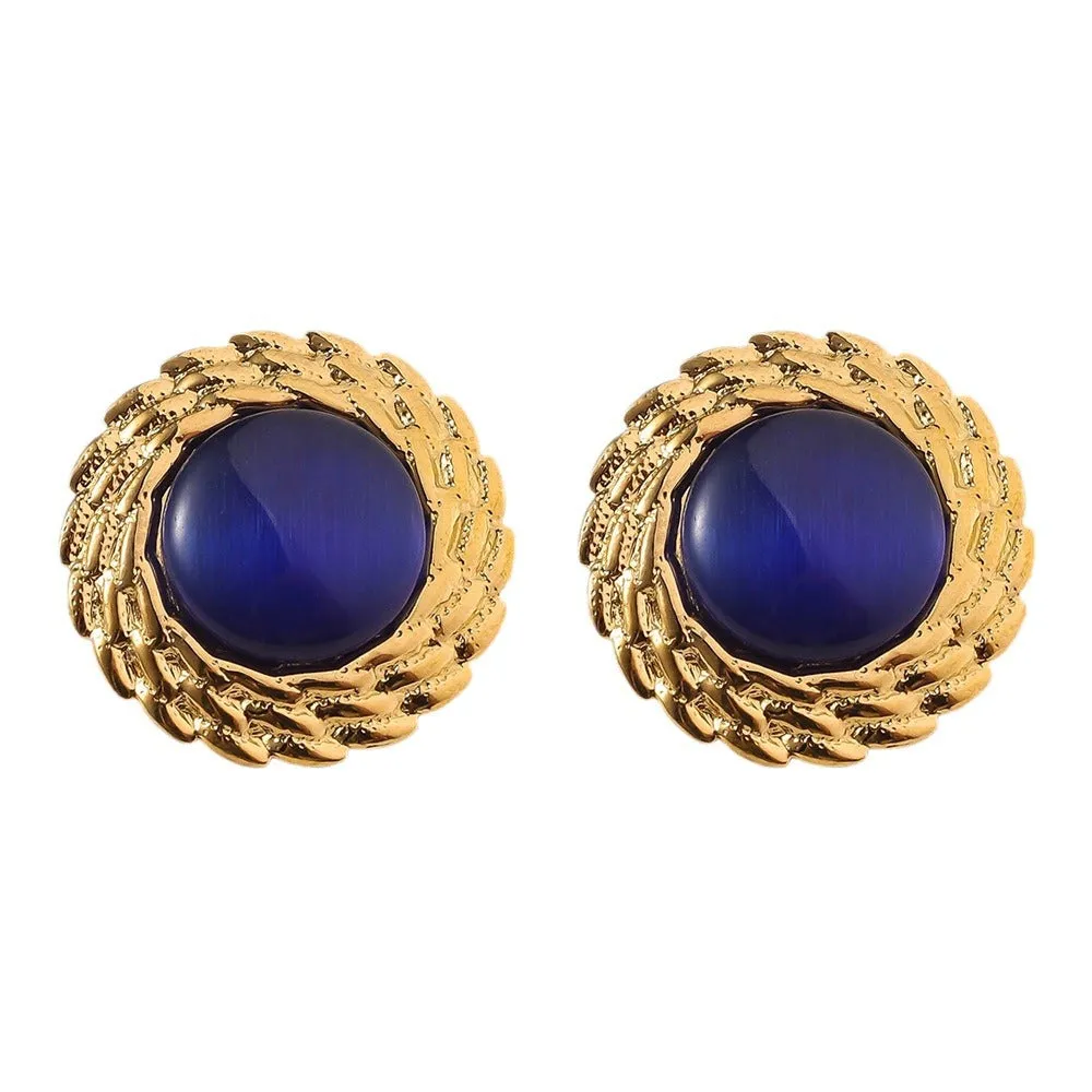 Wholesale Antique Multicolor Round Fried Dough Twists Plated 18k Gold Opal Stainless Steel Earrings