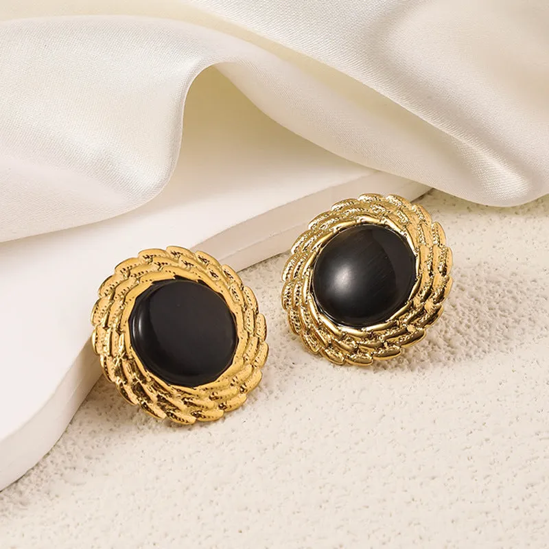 Wholesale Antique Multicolor Round Fried Dough Twists Plated 18k Gold Opal Stainless Steel Earrings