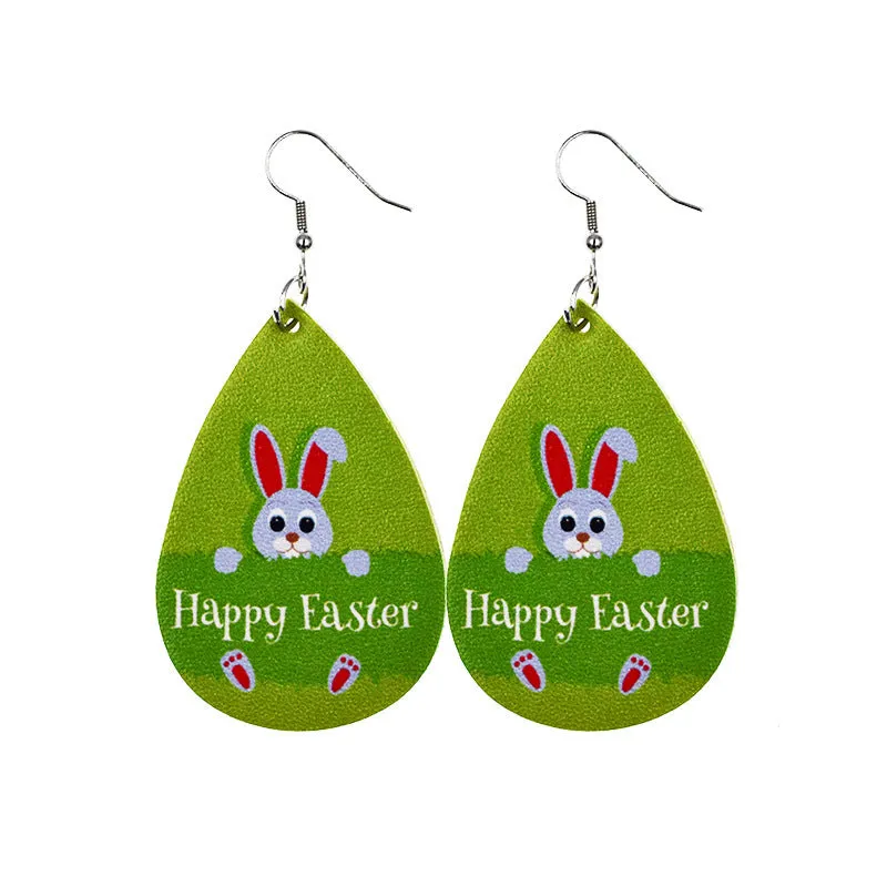 Wholesale arrival St. parcret festival leather Easter white rabbit leather earrings