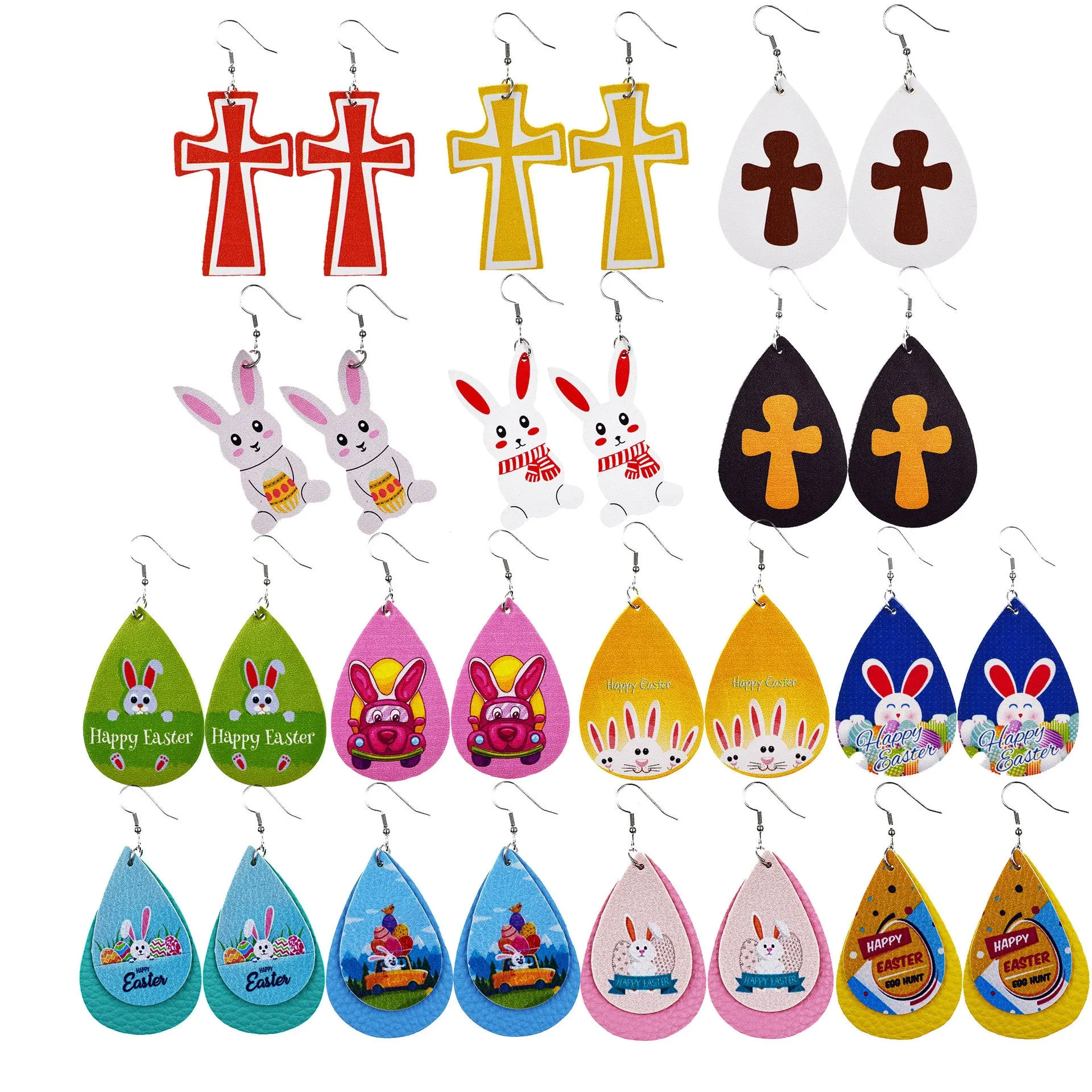 Wholesale arrival St. parcret festival leather Easter white rabbit leather earrings