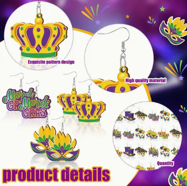 Wholesale Arrival Women Carnival Holiday Wooden Pendant Earrings Carnival Party Accessories