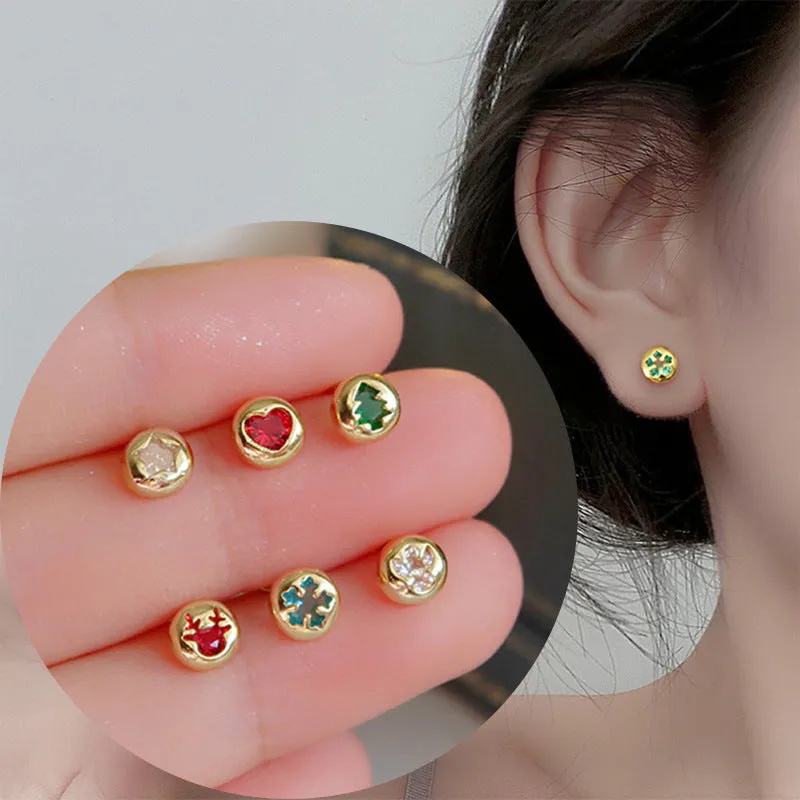 Wholesale Asymmetrical Zircon S925 Sterling Silver Christmas Stud Earrings