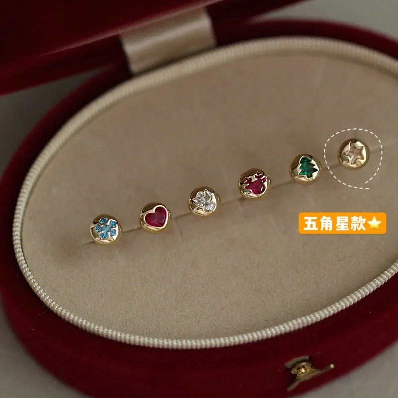 Wholesale Asymmetrical Zircon S925 Sterling Silver Christmas Stud Earrings