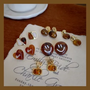 Wholesale Autumn Rich Retro Warm Coffee Color High-end Design Amber Brown Geometric Earrings