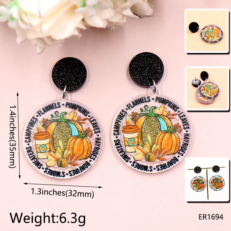 Wholesale Autumn Thanksgiving Harvest Festival Acrylic Pumpkin Laser Earrings