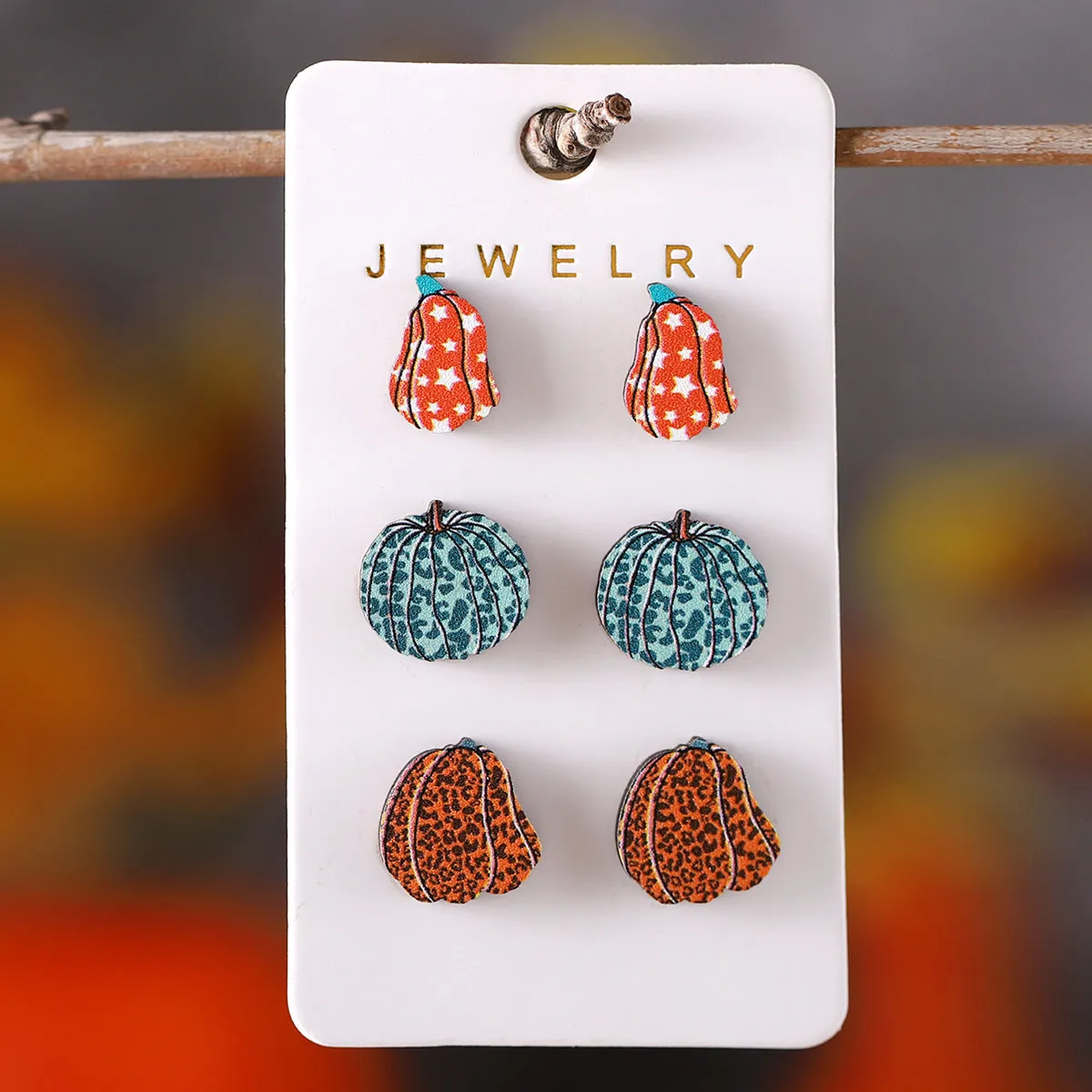 Wholesale Autumn Thanksgiving Leopard Plaid Star Pumpkin Wooden Earrings