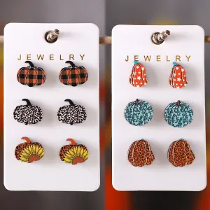Wholesale Autumn Thanksgiving Leopard Plaid Star Pumpkin Wooden Earrings