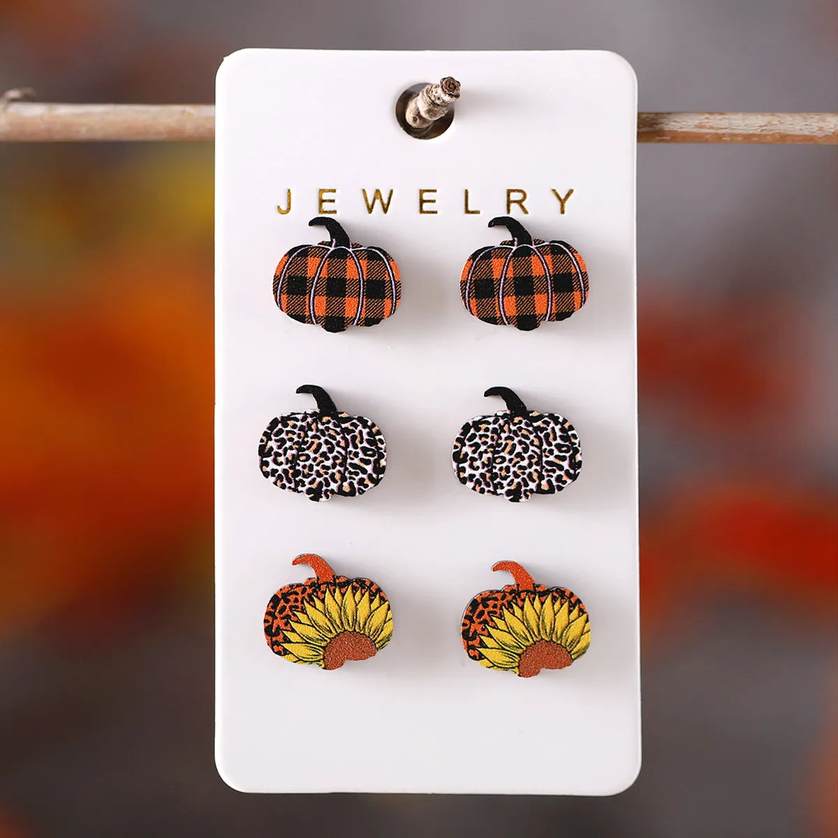 Wholesale Autumn Thanksgiving Leopard Plaid Star Pumpkin Wooden Earrings