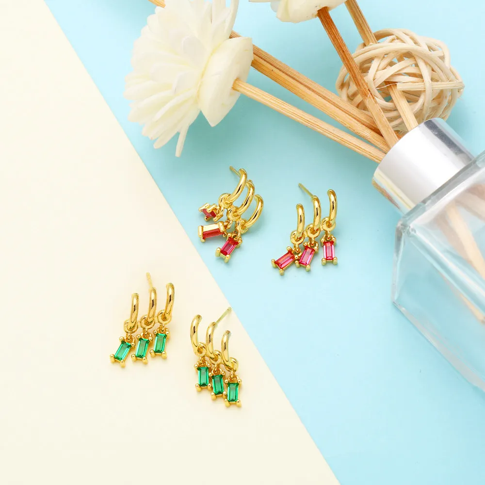 Wholesale Baguette Zircon Copper Ear Studs