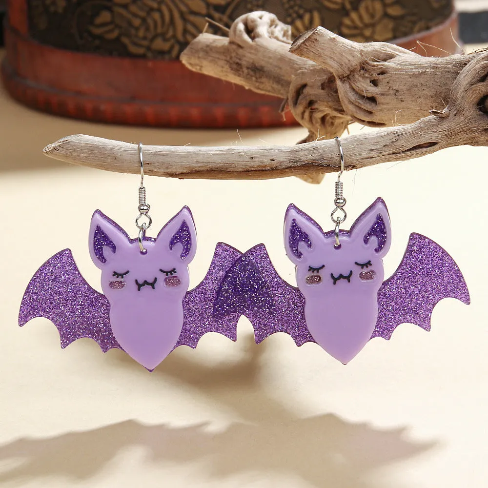 Wholesale Bat Creative Flash Halloween Party Acrylic Earrings
