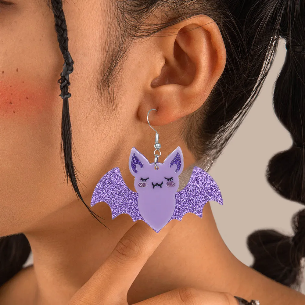 Wholesale Bat Creative Flash Halloween Party Acrylic Earrings