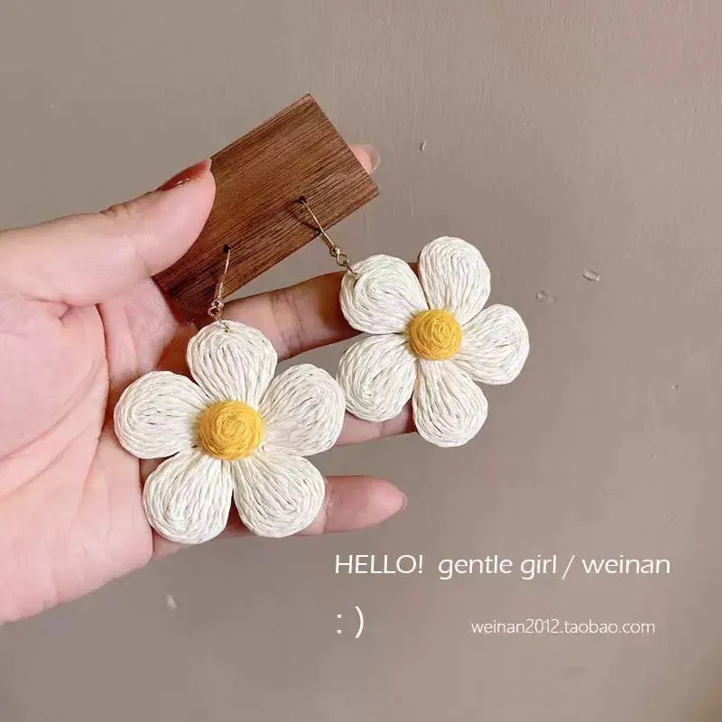 Wholesale Beach holiday style straw sunflower earrings