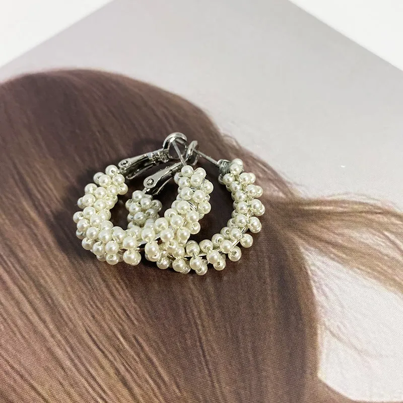 Wholesale Bead Circle Pearl Handmade Niche High-end Earrings