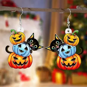 Wholesale Black Cat Pumpkin Halloween Earrings