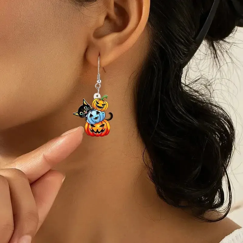 Wholesale Black Cat Pumpkin Halloween Earrings