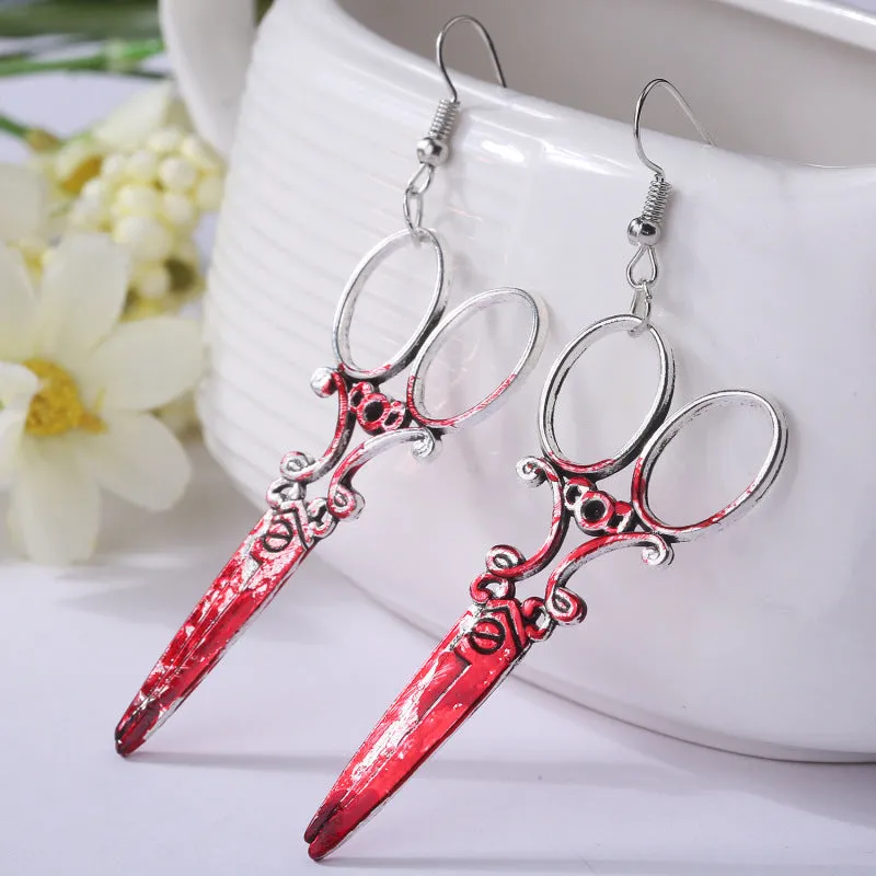 Wholesale Blood Horror Halloween Scissors Axe Knife Earrings
