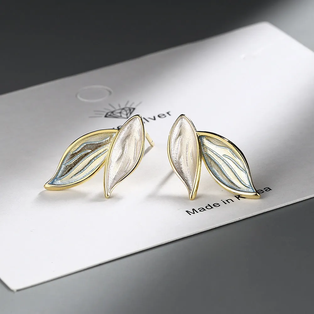 Wholesale Blue Leaf Two Tone Copper Earrings