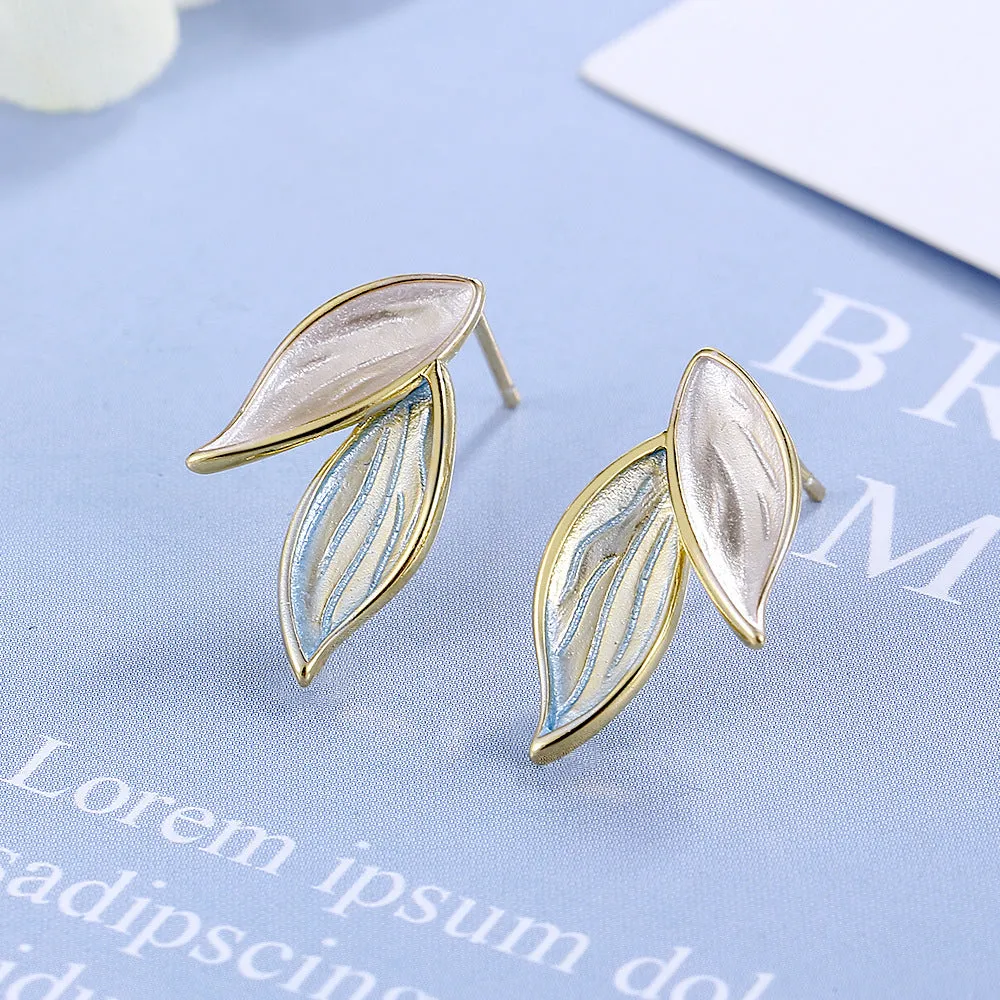 Wholesale Blue Leaf Two Tone Copper Earrings