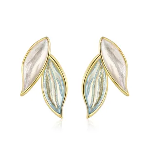 Wholesale Blue Leaf Two Tone Copper Earrings