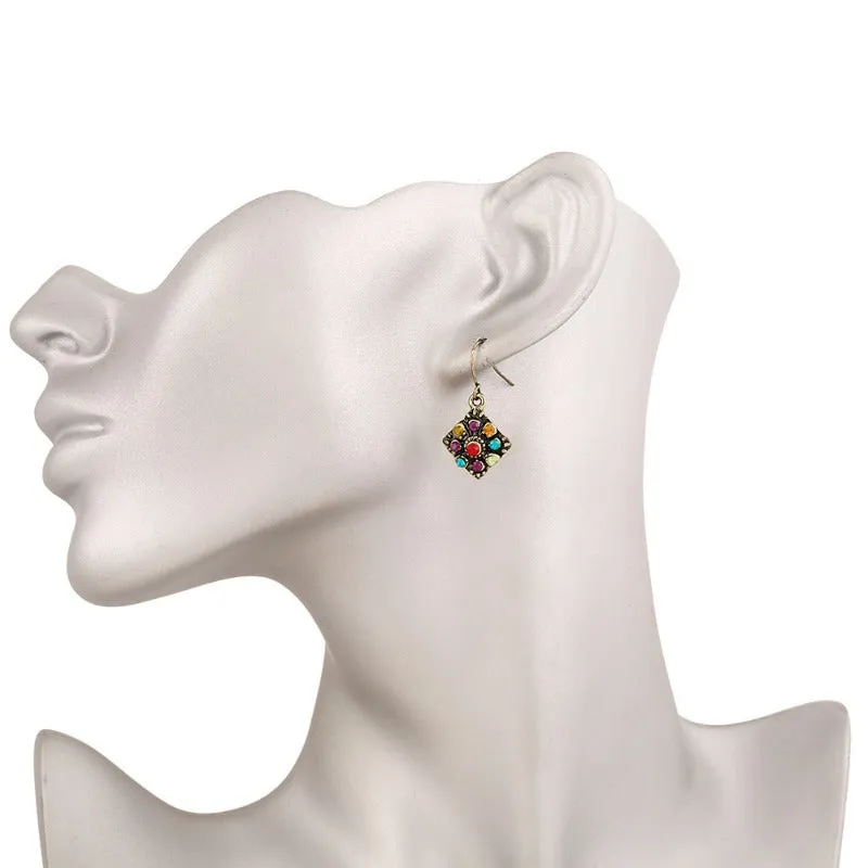 Wholesale Bohemian Ethnic Retro Color Diamond Earrings