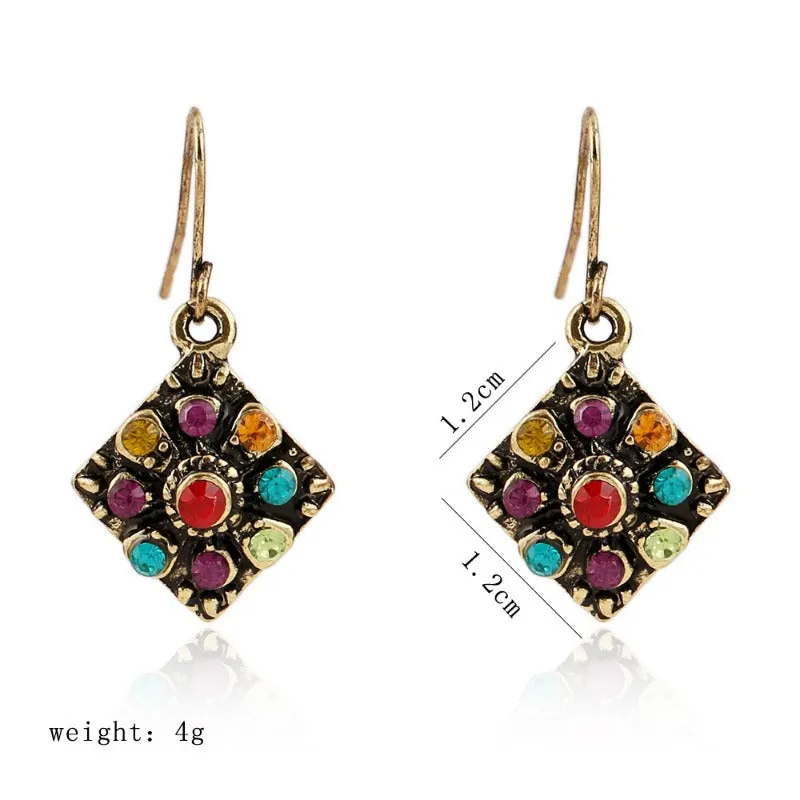 Wholesale Bohemian Ethnic Retro Color Diamond Earrings