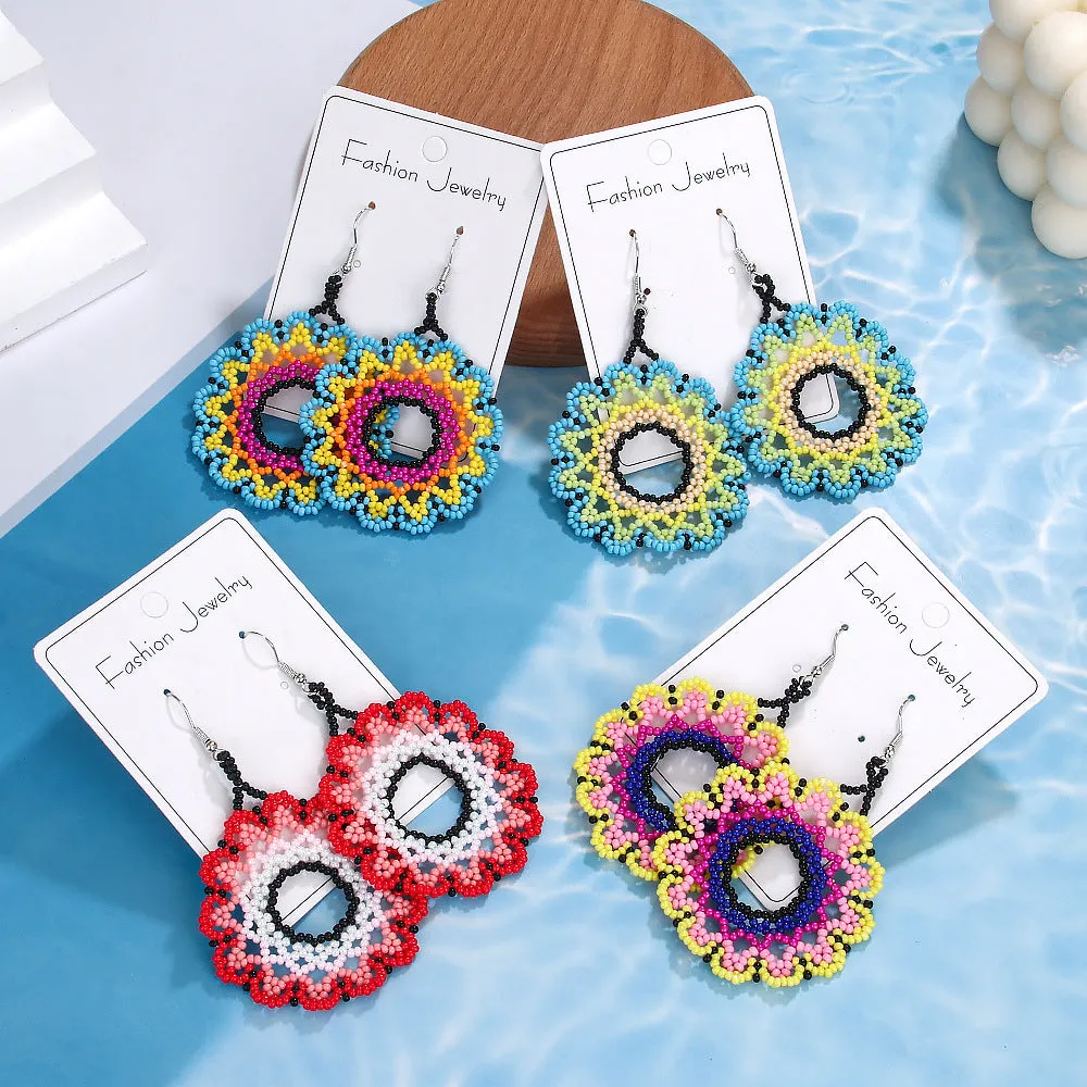 Wholesale Bohemian Exaggerated Flowers Hand-woven Round Earrings