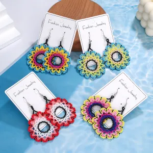 Wholesale Bohemian Exaggerated Flowers Hand-woven Round Earrings