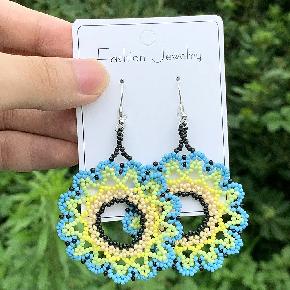 Wholesale Bohemian Exaggerated Flowers Hand-woven Round Earrings