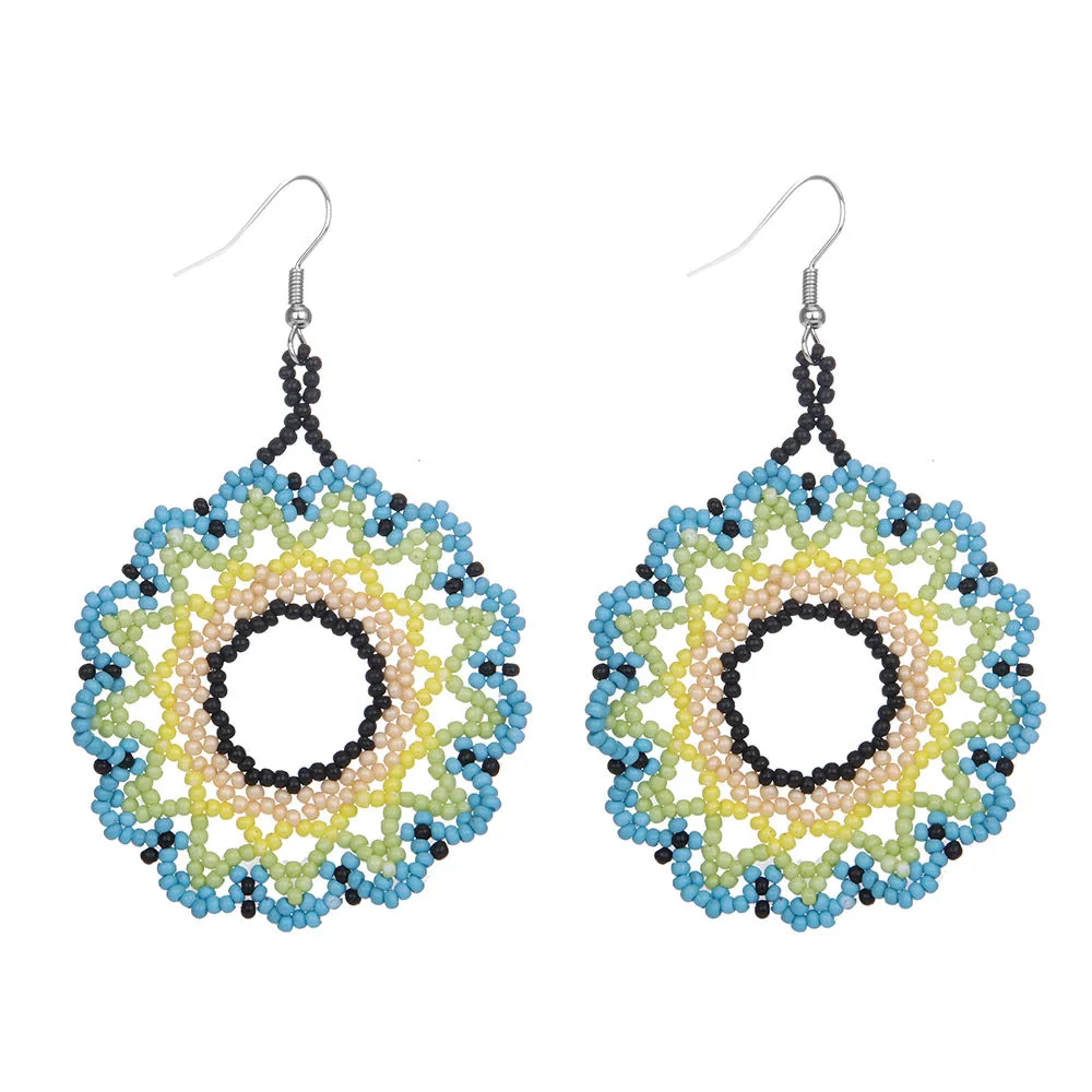 Wholesale Bohemian Exaggerated Flowers Hand-woven Round Earrings