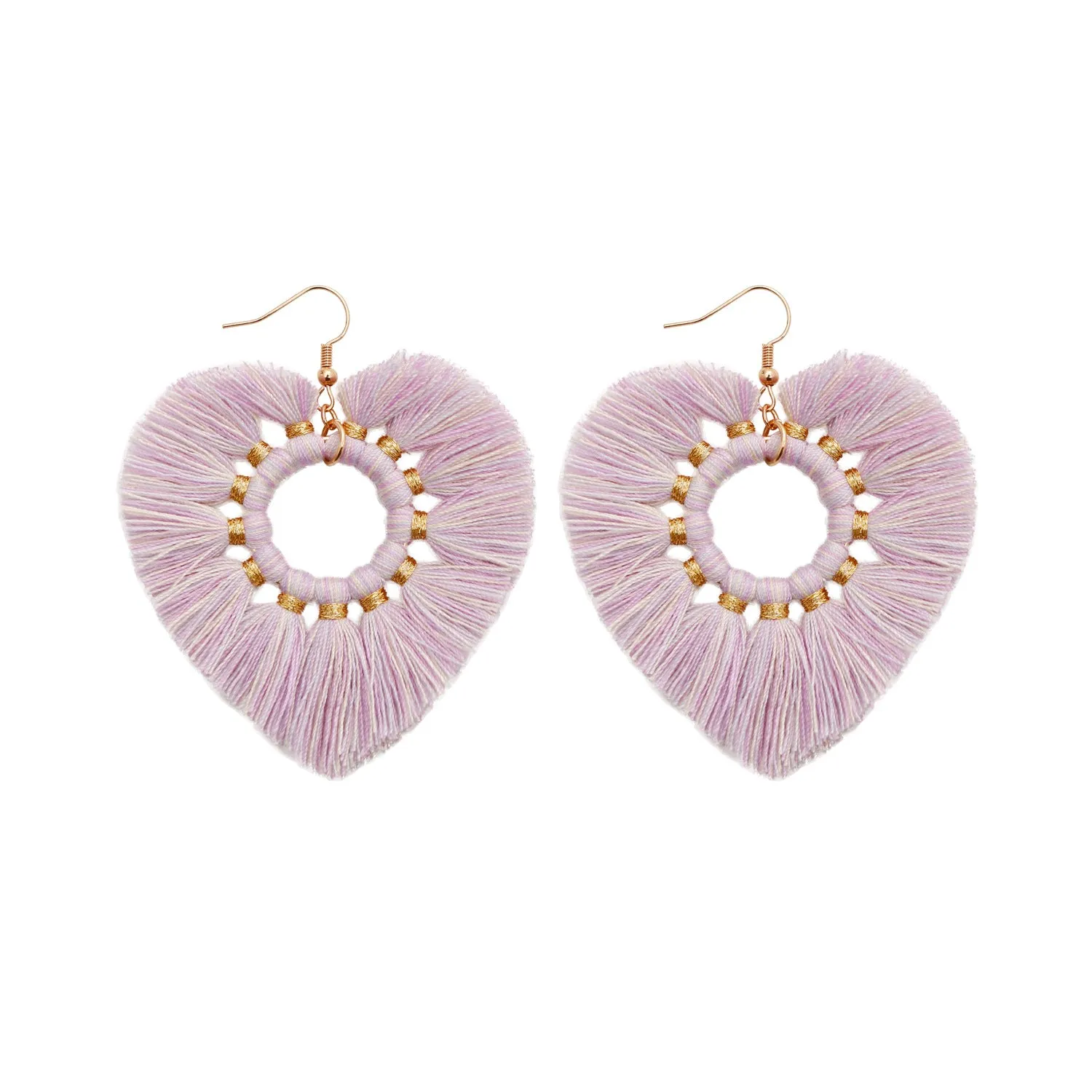 Wholesale Bohemian Exaggerated Retro Heart-shaped Ethnic Rice Beads Earrings Handmade Tassel Love Mother's Day Earrings