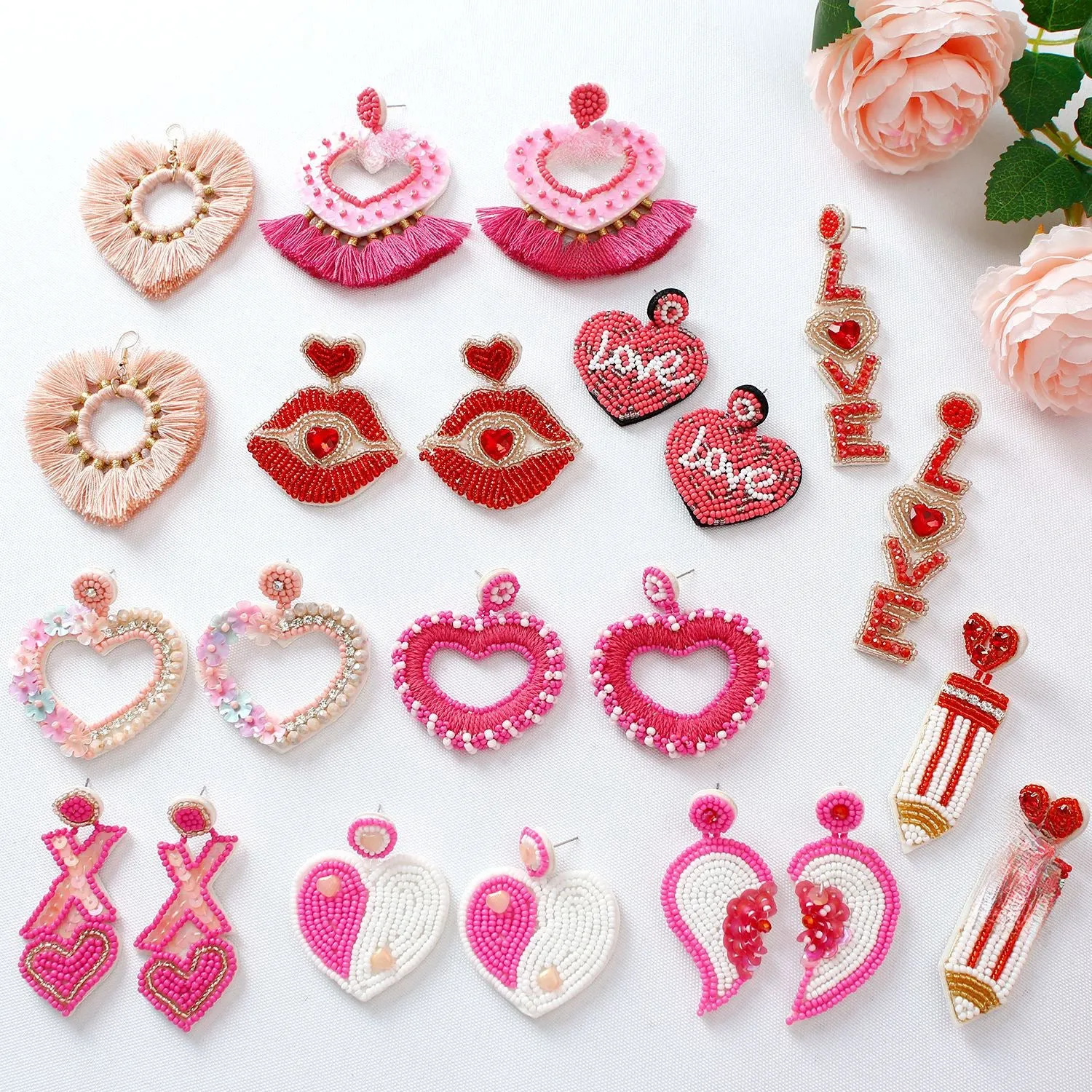 Wholesale Bohemian Exaggerated Retro Heart-shaped Ethnic Rice Beads Earrings Handmade Tassel Love Mother's Day Earrings