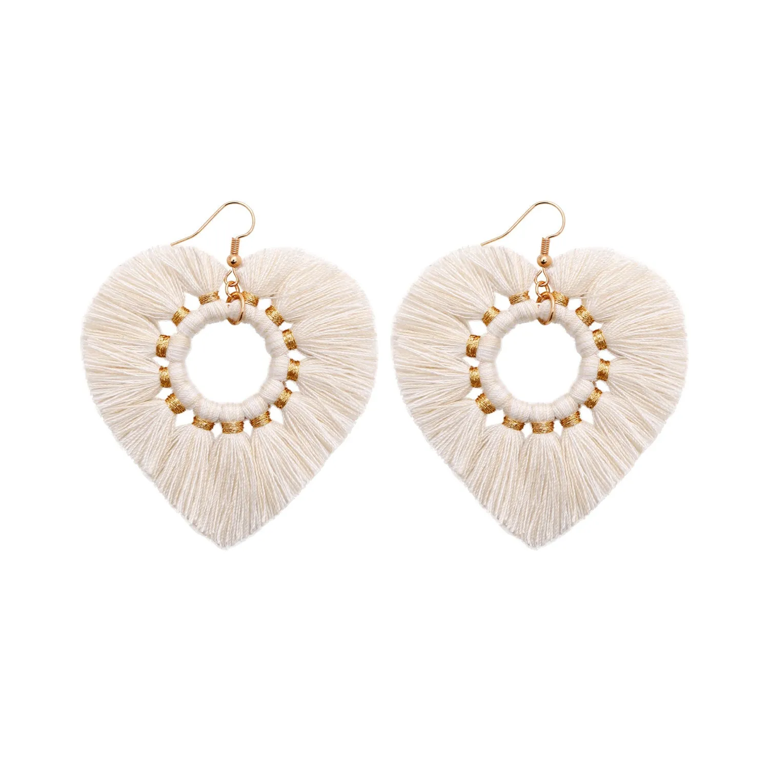 Wholesale Bohemian Exaggerated Retro Heart-shaped Ethnic Rice Beads Earrings Handmade Tassel Love Mother's Day Earrings