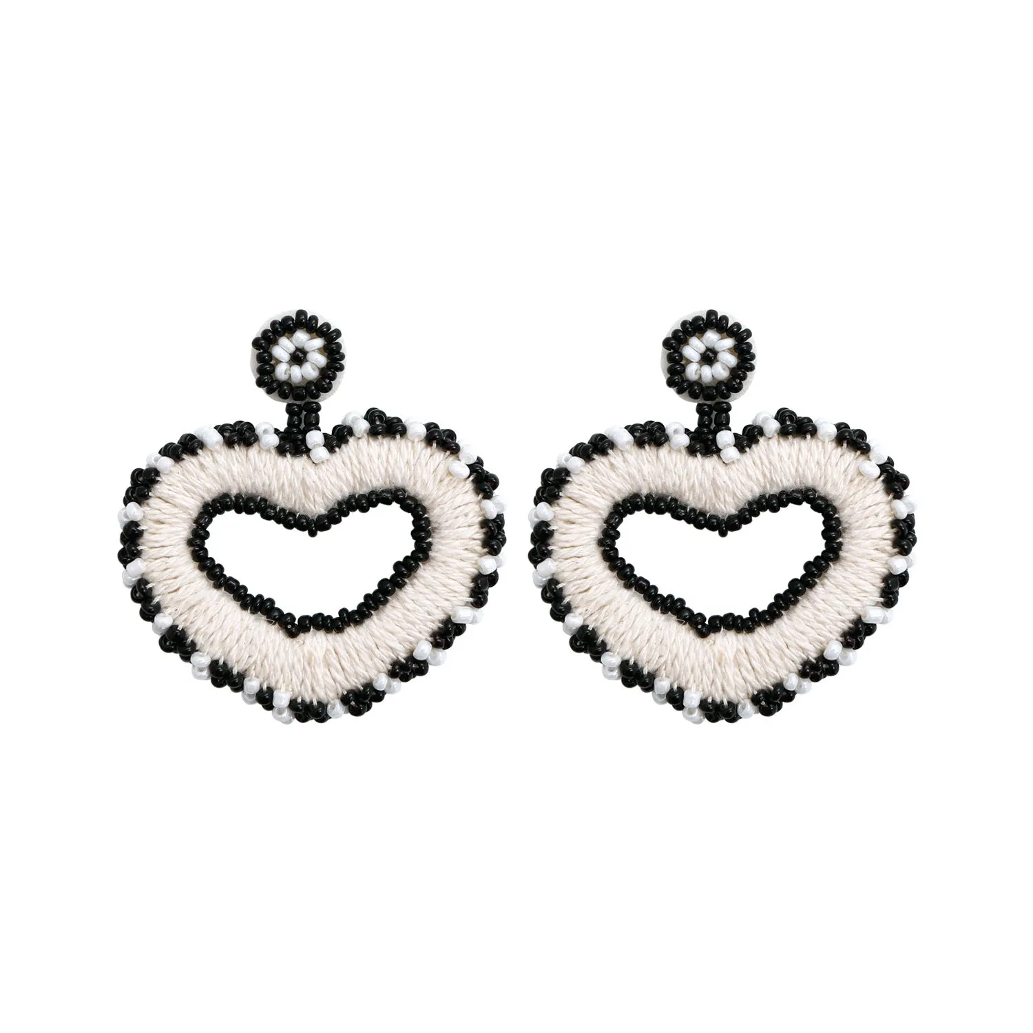 Wholesale Bohemian Exaggerated Retro Heart-shaped Ethnic Rice Beads Earrings Handmade Tassel Love Mother's Day Earrings