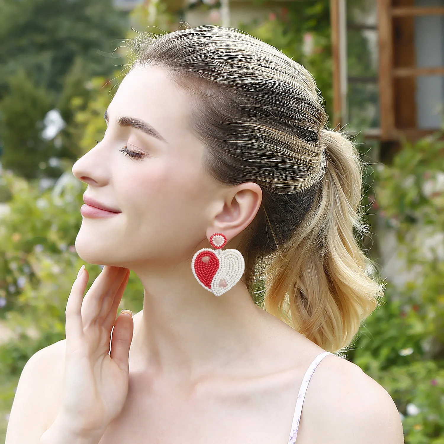 Wholesale Bohemian Exaggerated Retro Heart-shaped Ethnic Rice Beads Earrings Handmade Tassel Love Mother's Day Earrings