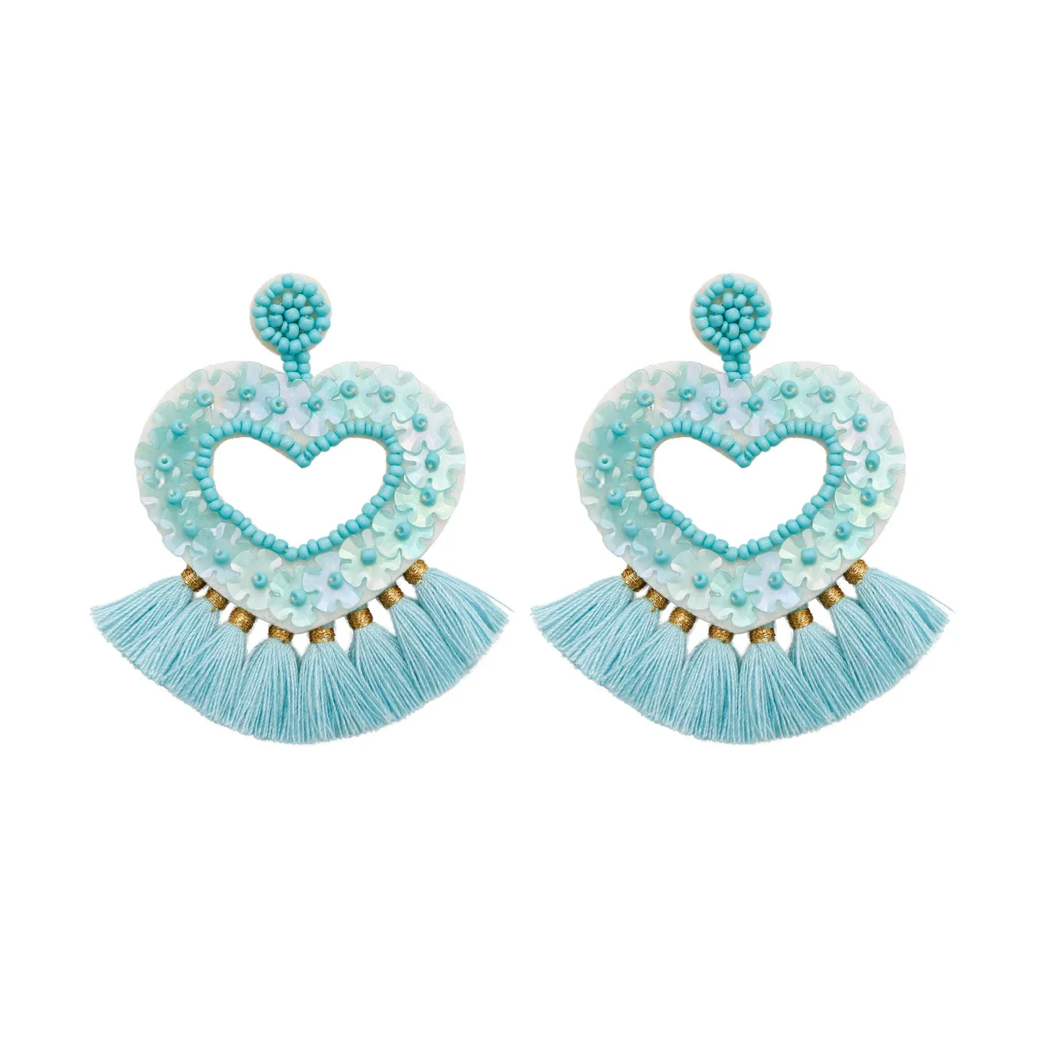 Wholesale Bohemian Exaggerated Retro Heart-shaped Ethnic Rice Beads Earrings Handmade Tassel Love Mother's Day Earrings