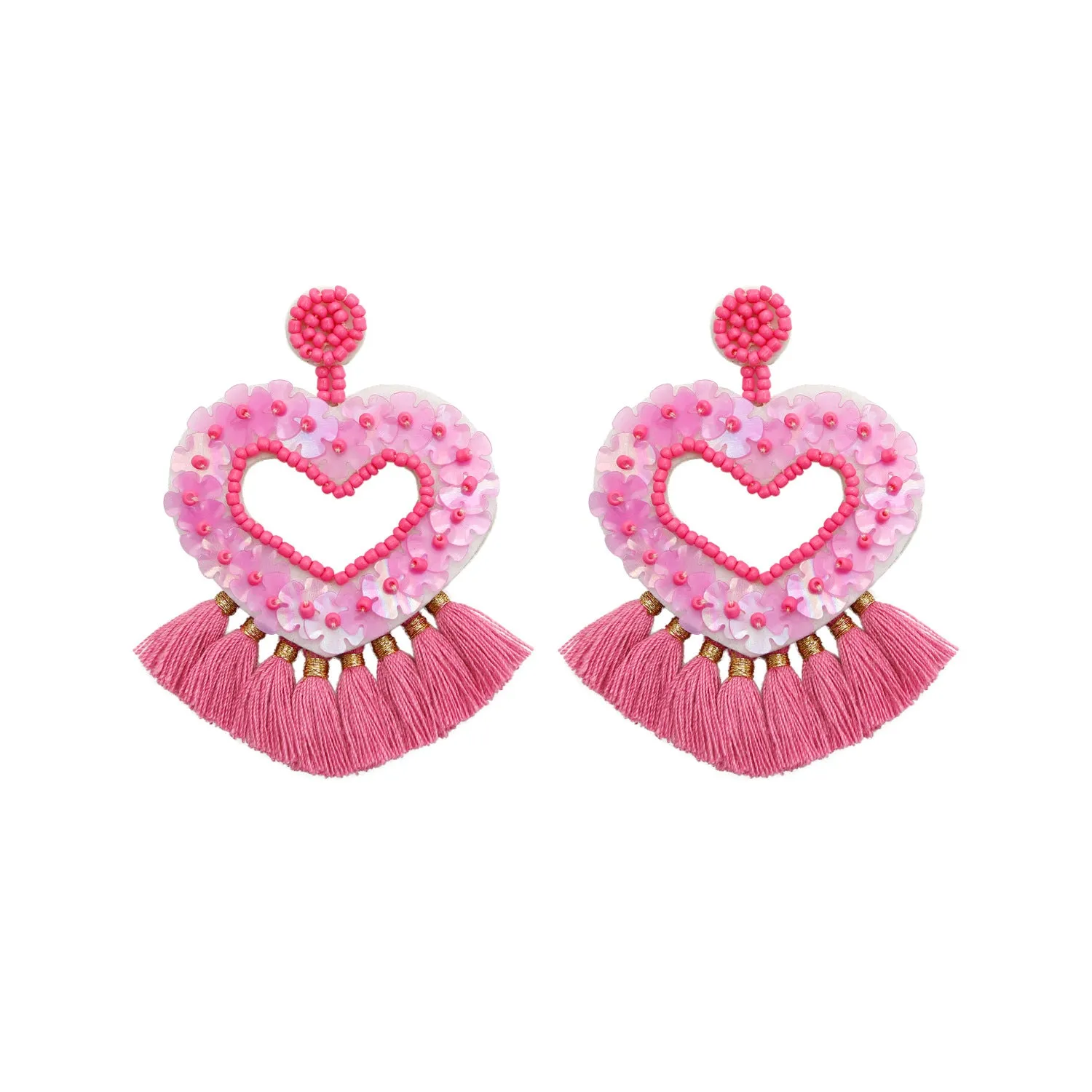 Wholesale Bohemian Exaggerated Retro Heart-shaped Ethnic Rice Beads Earrings Handmade Tassel Love Mother's Day Earrings