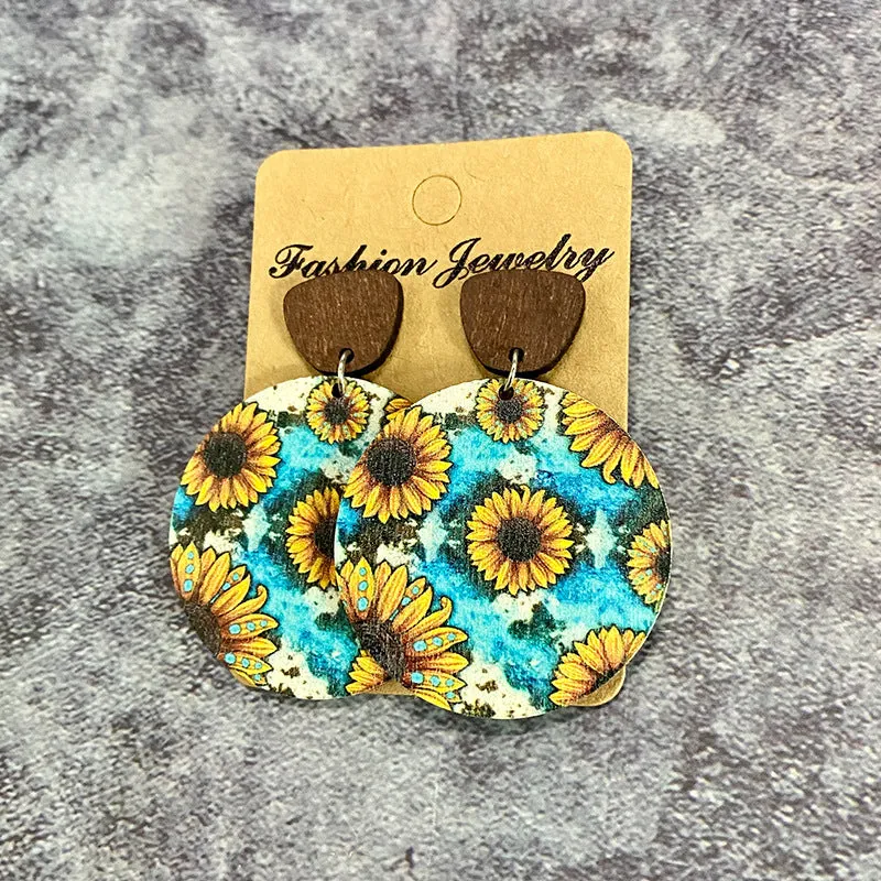 Wholesale Bohemian Floral Patchwork Wooden Western Earrings