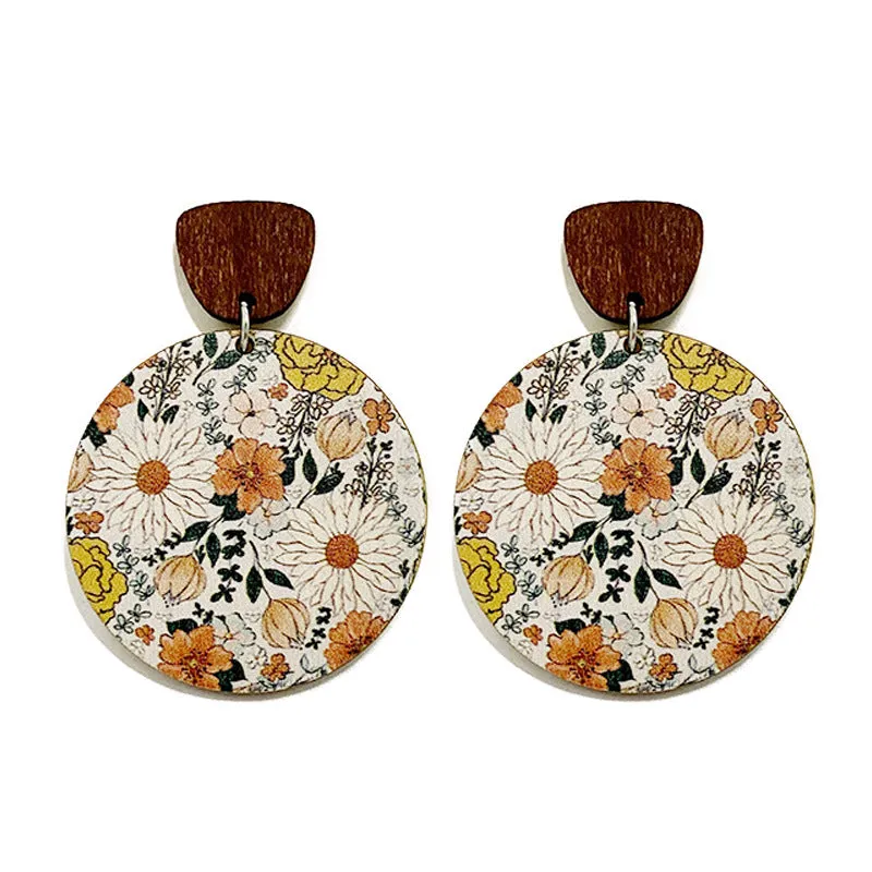 Wholesale Bohemian Floral Patchwork Wooden Western Earrings