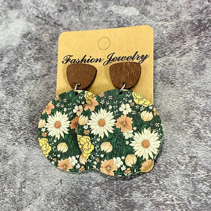 Wholesale Bohemian Floral Patchwork Wooden Western Earrings