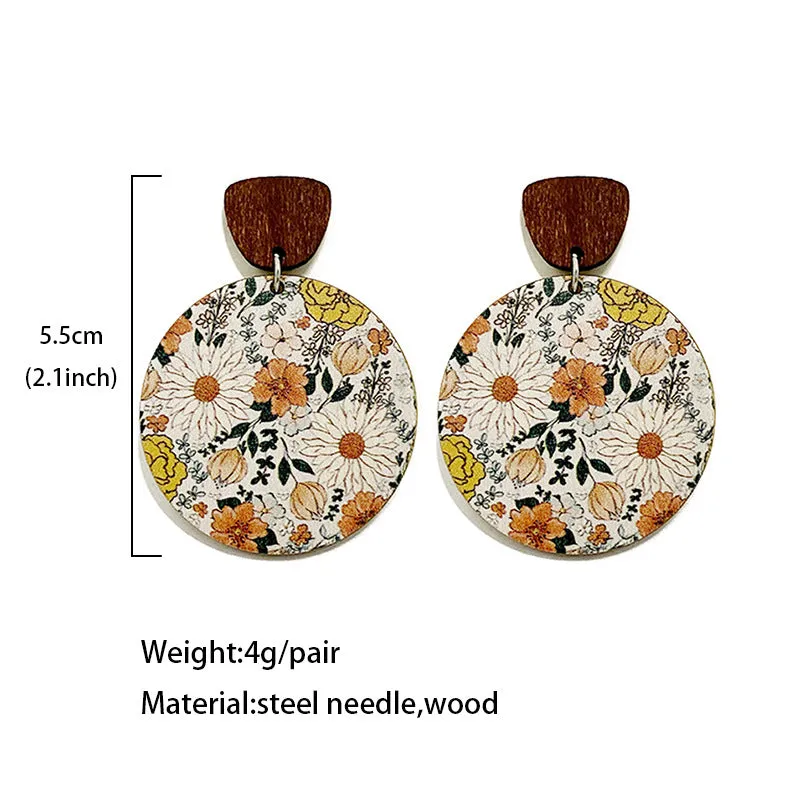 Wholesale Bohemian Floral Patchwork Wooden Western Earrings