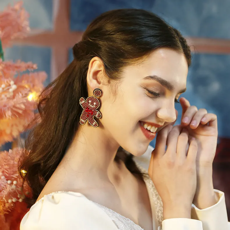 Wholesale Bohemian Hand-woven Bear Christmas Earrings