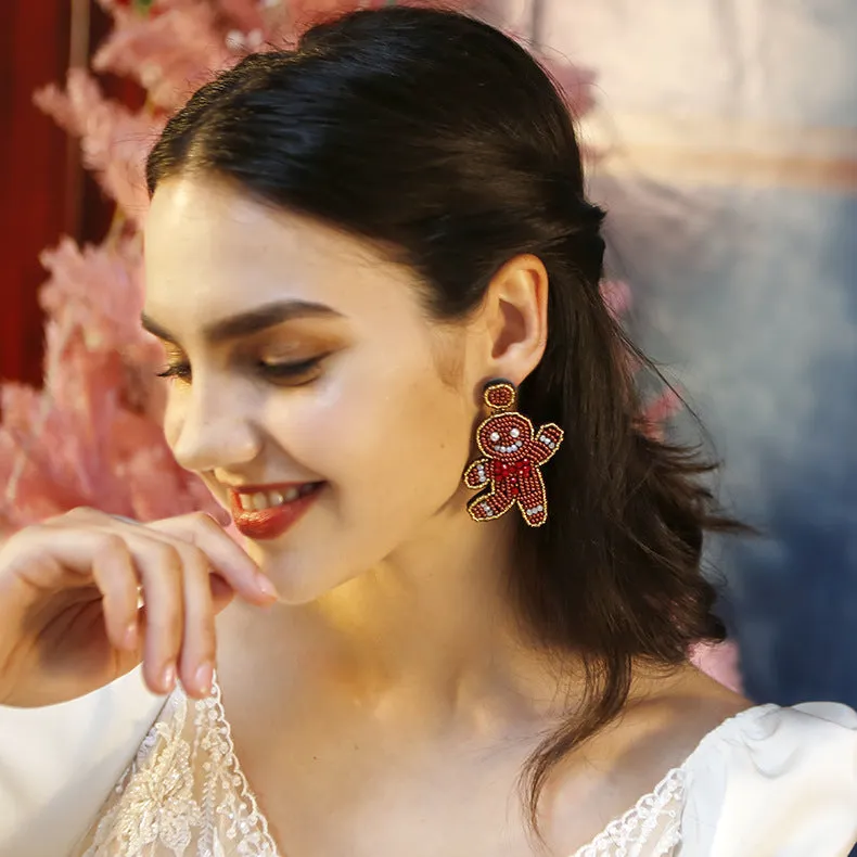 Wholesale Bohemian Hand-woven Bear Christmas Earrings