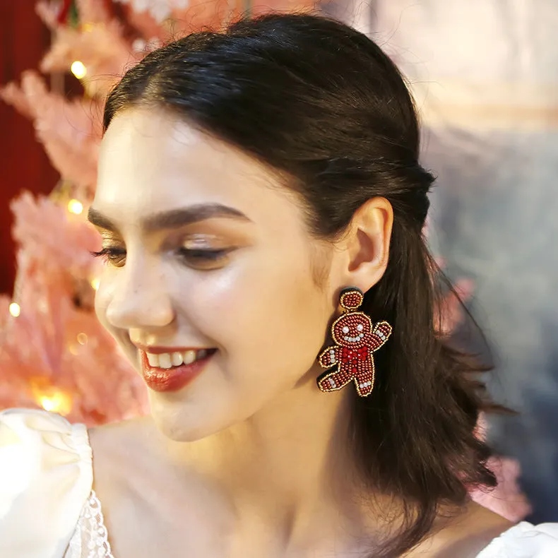 Wholesale Bohemian Hand-woven Bear Christmas Earrings