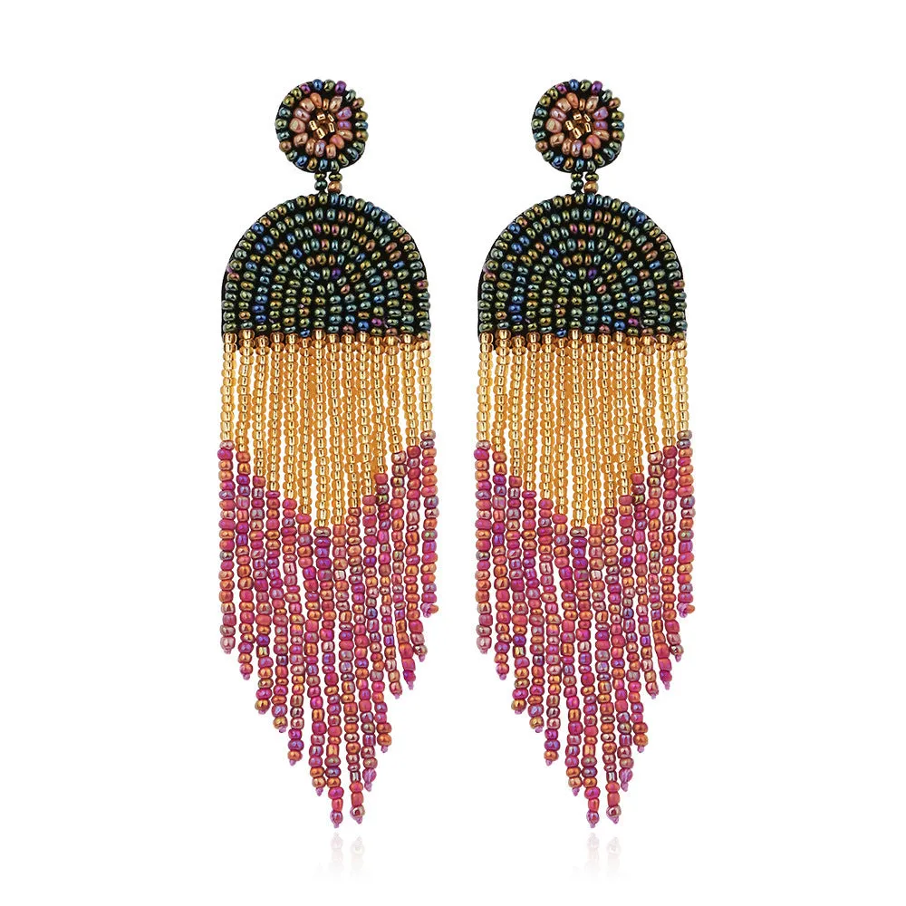Wholesale Bohemian Hand-woven Christmas Cute Lightweight Rice Bead Earrings