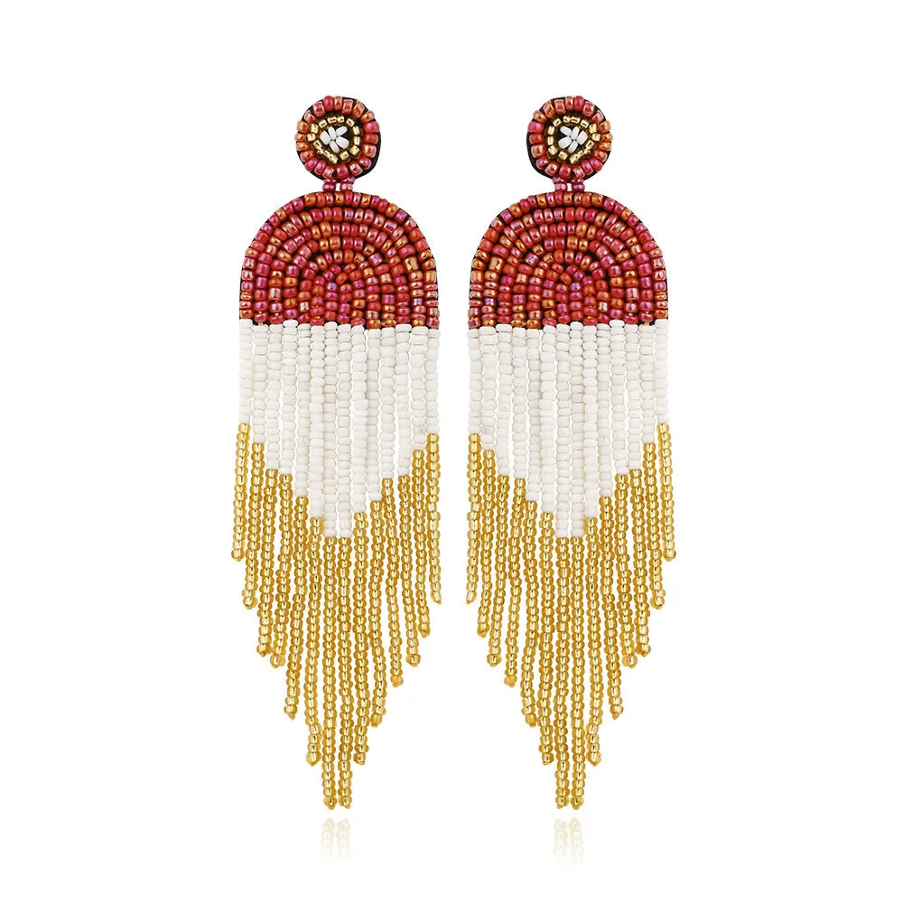 Wholesale Bohemian Hand-woven Christmas Cute Lightweight Rice Bead Earrings
